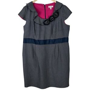 Dress Barn Navy Blue & White Sheath Dress w/ Rosettes Plus Size 20